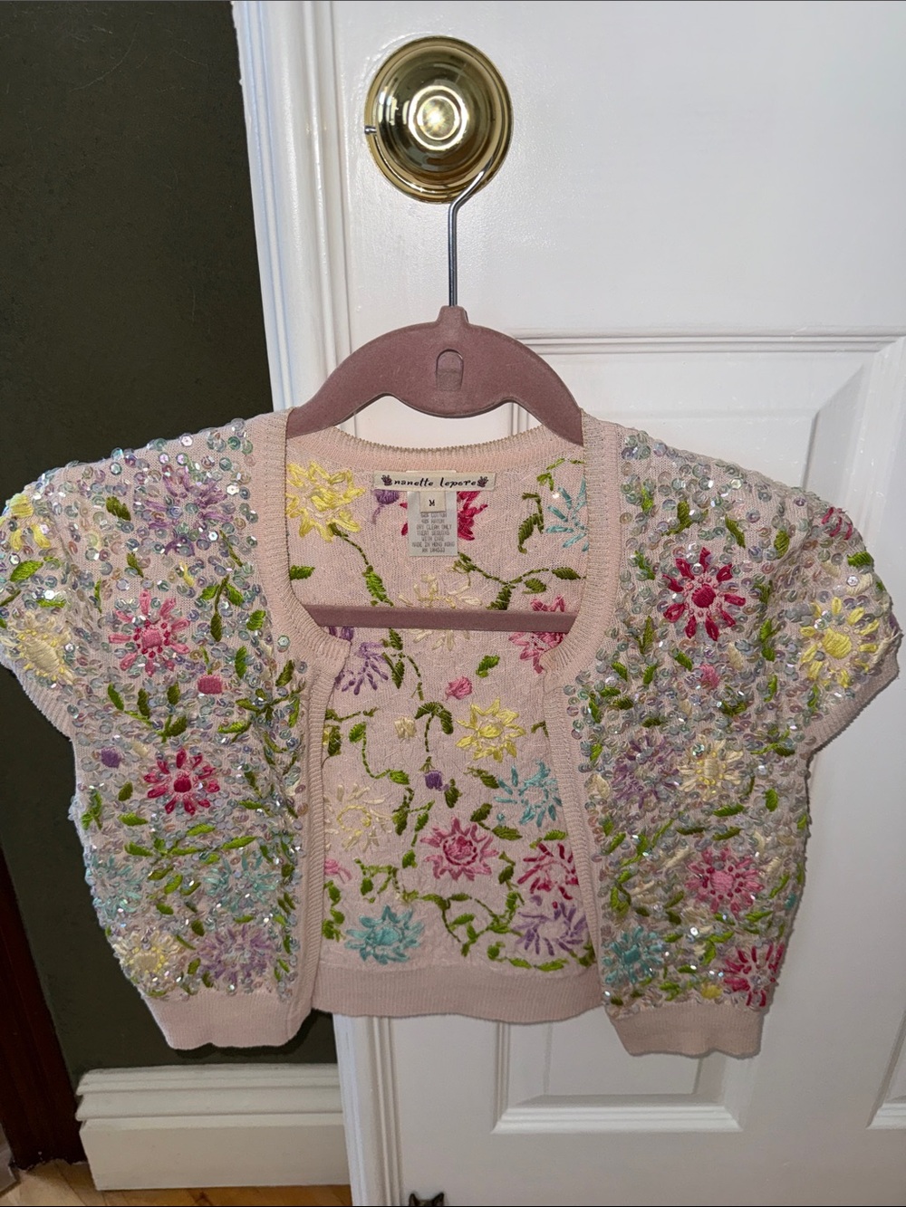 Sale today!! Nanette Lepore Pink Embroidered and Sequin Women’s Cardigan/Shrug